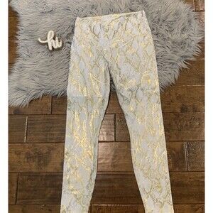 Fabletics High Waisted PureLuxe Legging White Gold Foil Snake Skin Size Large